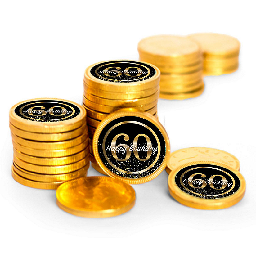 84ct 60th Birthday Candy Party Favors Chocolate Coins (84 Count) - Gold Foil - By Just Candy Image