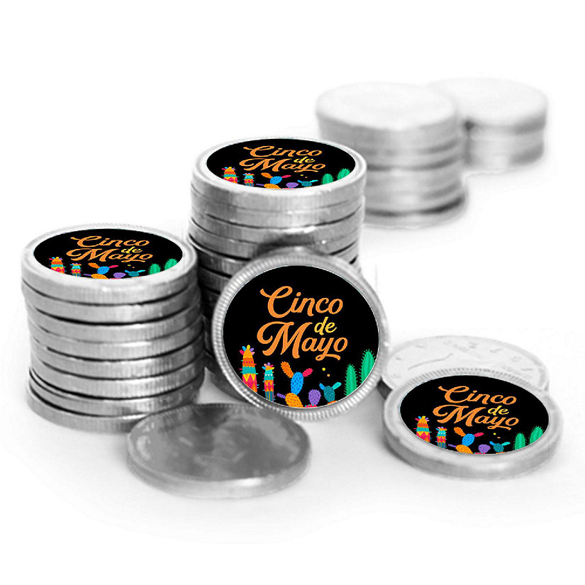 84ct Cinco De Mayo Candy Party Favors Chocolate Coins (84 Count) - Silver Foil Image