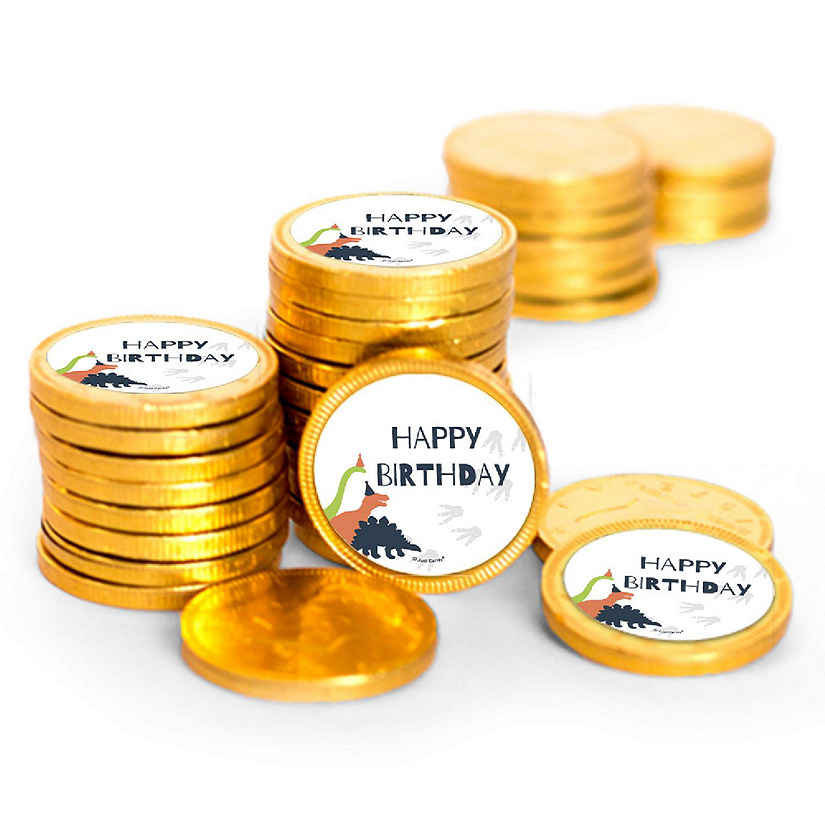 84ct Dinosaur Kid's Birthday Candy Party Favors Chocolate Coins (84 Count) - Gold Foil - By Just Candy Image