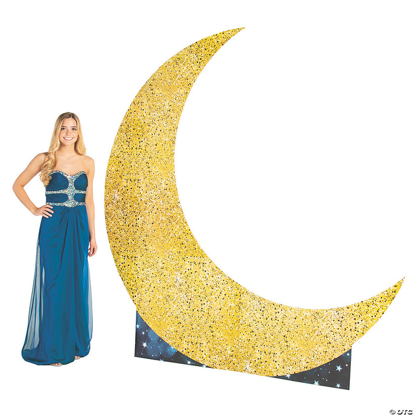 88" Large Gold Glitter Crescent Moon Cardboard Cutout Stand-Up Image