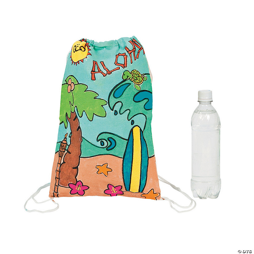 9 1/2" x 14 1/2" Color Your Own Tropical Canvas Drawstring Bags - 12 Pc. Image