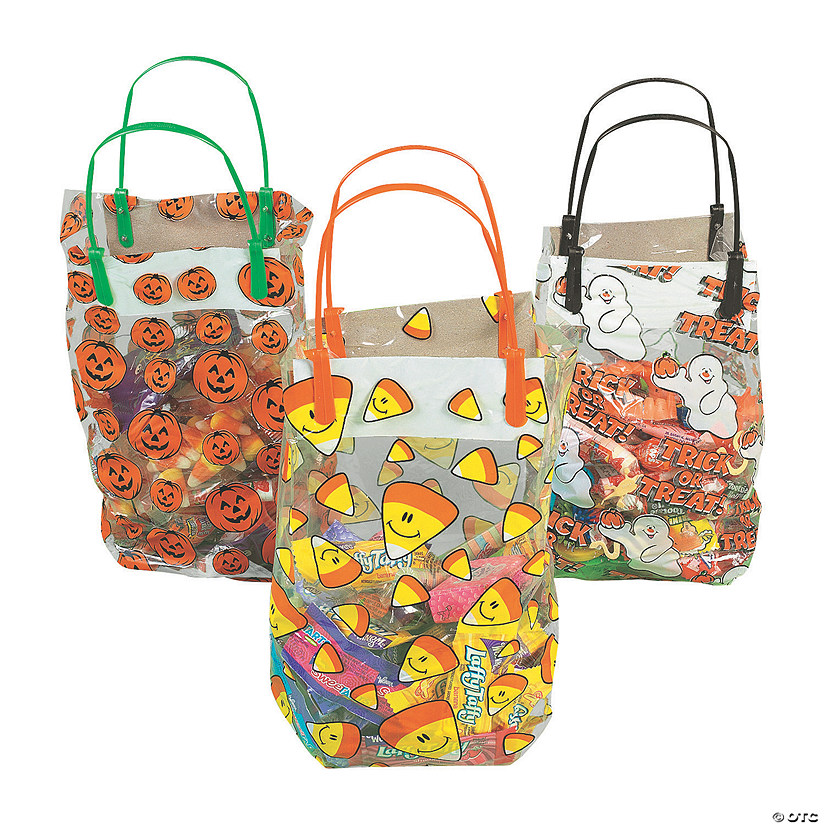 9 1/2" x 5 1/4" x 12" Medium Halloween Pattern Plastic Goody Bags - 36 Pc. Image