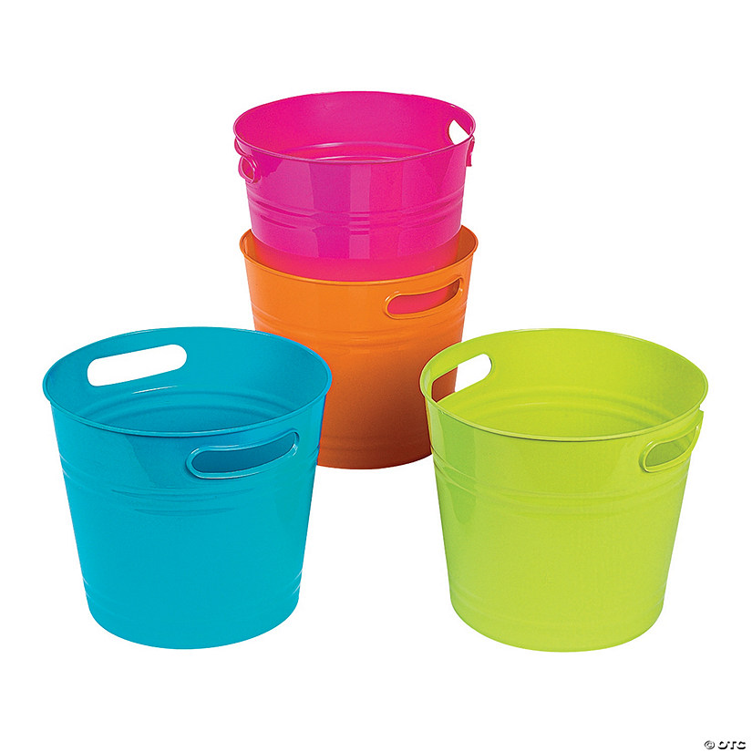 9 1/2" x 8 1/2" Bright Colorful Plastic Bucket Assortment - 4 Pc. Image