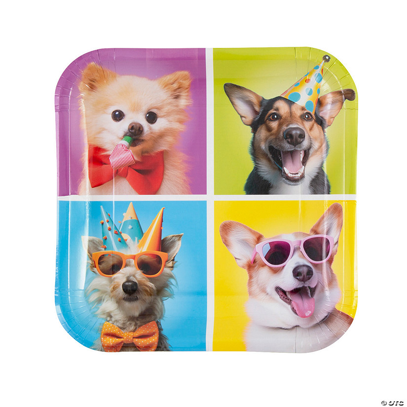 9 1/4" Birthday Puppy Party Square Paper Dinner Plates - 8 Ct. Image