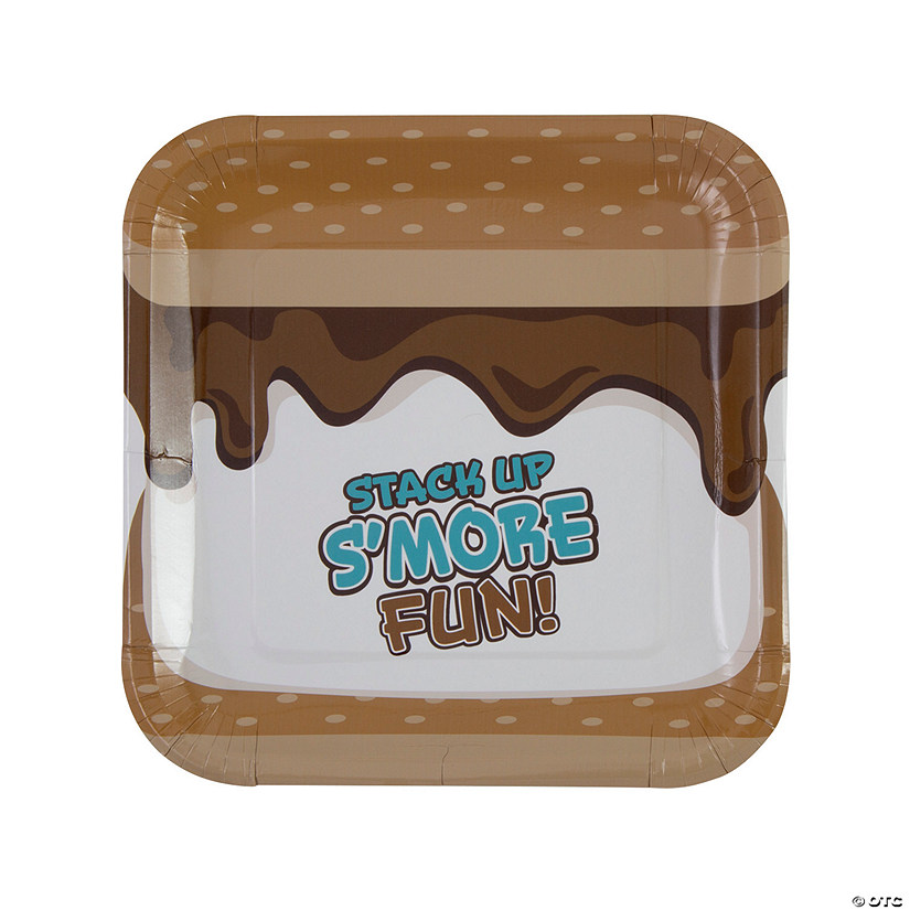 9 1/4" S&#8217;mores Party Stack Up S&#8217;more Fun Square Paper Dinner Plates - 8 Ct. Image