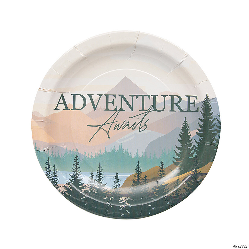 9" Adventure Awaits Party Alpine Mountain Paper Dinner Plates - 8 Ct. Image