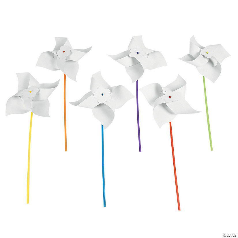 9" DIY Jumbo Paper Pinwheels with Plastic Handles - 24 Pc. Image