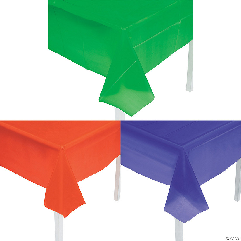 9 Ft. Orange, Purple & Green Rectangle Disposable Plastic Tablecloth Assortment - 6 Pc. Image