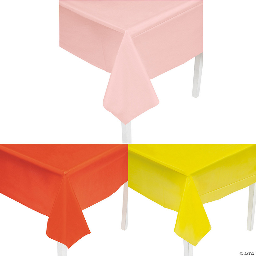 9 Ft. Orange, Yellow & Pink Rectangle Disposable Plastic Tablecloth Assortment - 6 Pc. Image