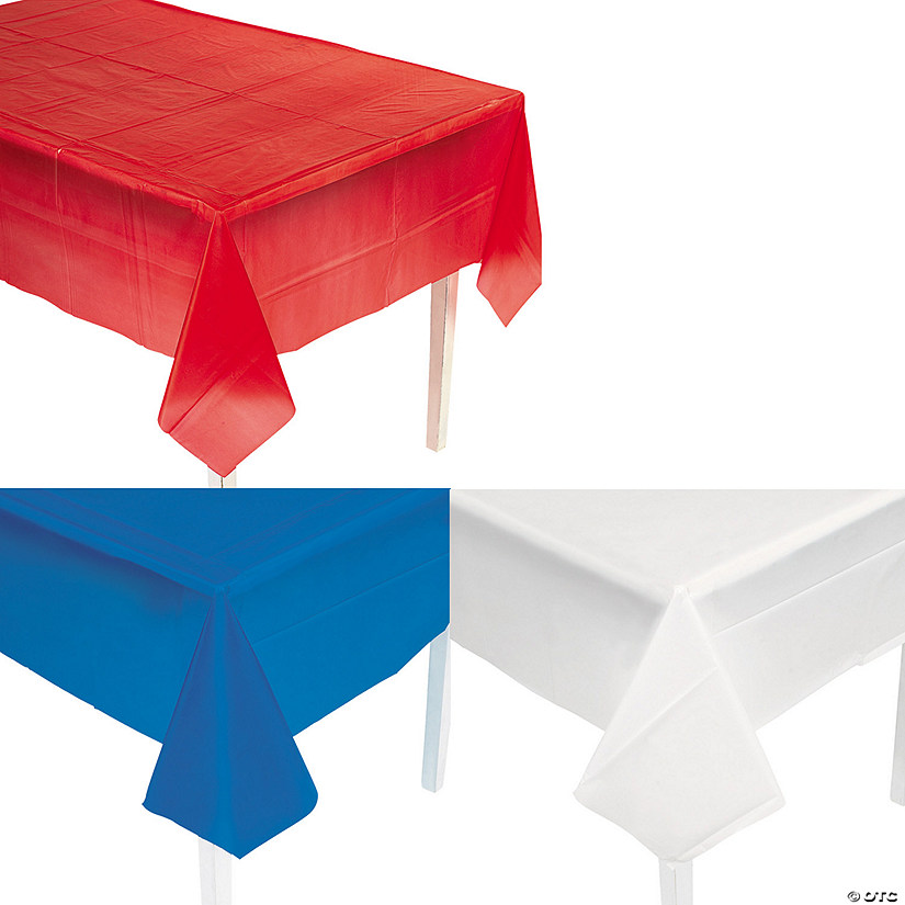 9 Ft. Red, Blue & White Rectangle Disposable Plastic Tablecloth Assortment - 6 Pc. Image