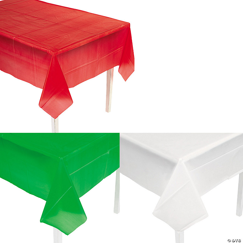 9 Ft. Red, Green & White Rectangle Disposable Plastic Tablecloth Assortment Kit - 6 Pc. Image