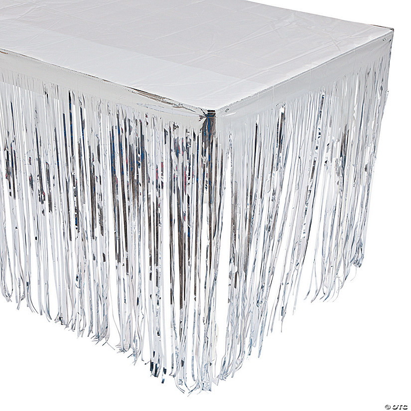9 ft. x 29" Silver Metallic Fringe Plastic Table Skirt Image