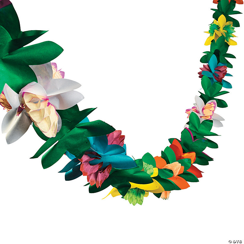 9 Ft. x 3" Colorful Tropical Flower Tissue Paper Garland Image