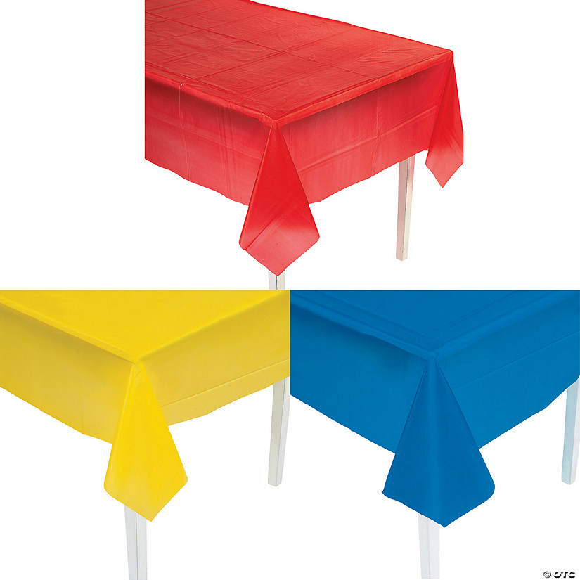 9 Ft. Yellow, Red & Blue Rectangle Disposable Plastic Tablecloth Assortment - 6 Pc. Image
