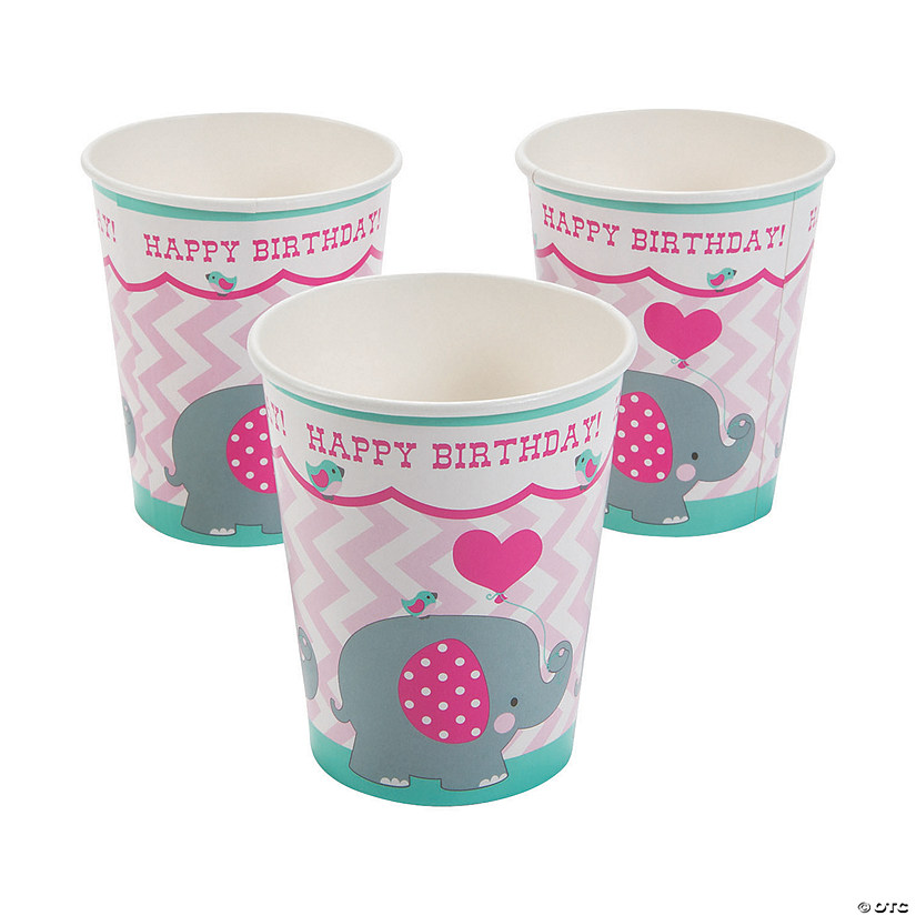 9 oz. 1st Birthday Pink Elephant Disposable Paper Cups - 8 Ct. Image