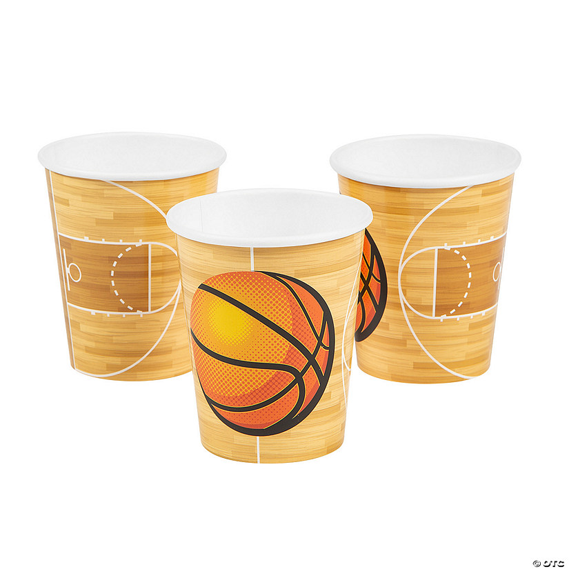 9 oz. Basketball Court & Ball Disposable Paper Cups - 8 Ct. Image