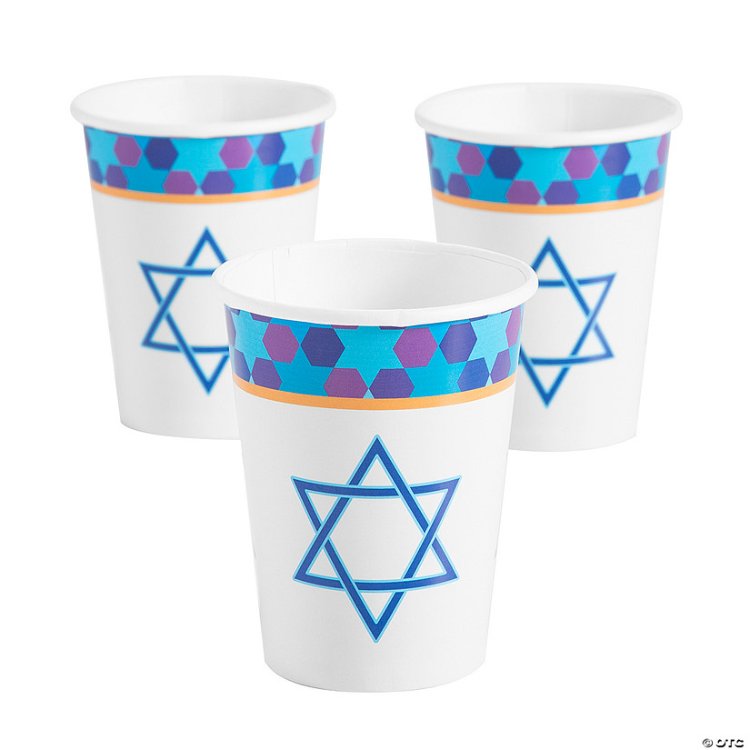 9 oz. Blue Star of David Disposable Paper Cups - 8 Ct. Image