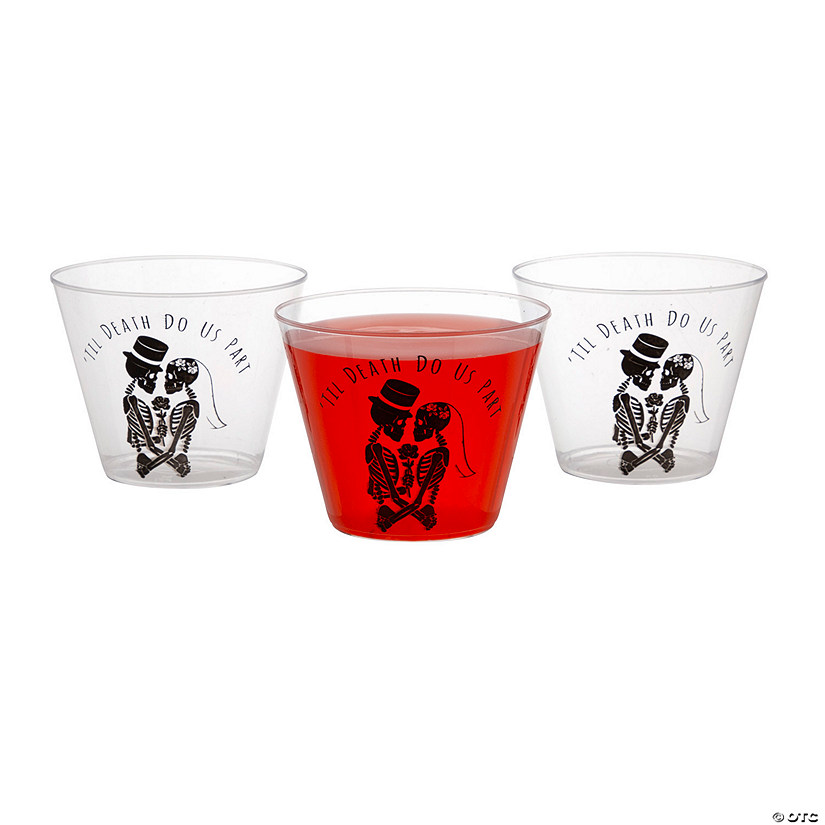 9 oz. Bulk 50 Pc. Til Death Do Us Part Halloween Wedding Reusable Plastic Cups Image