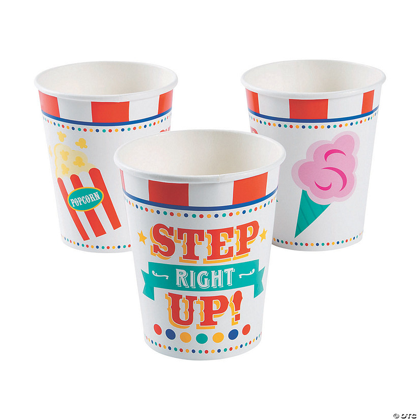9 oz. Carnival Paper Popcorn & Cotton Candy Disposable Paper Cups - 8 Ct. Image
