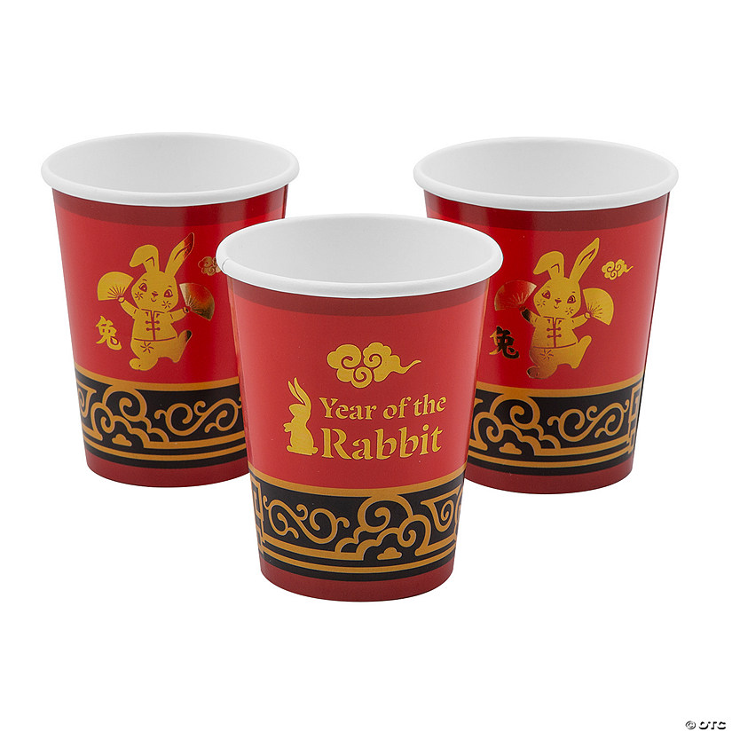 9 oz. Chinese New Year of the Rabbit Disposable Paper Cups - 8 Ct. Image