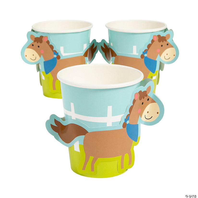 9 oz. Farm Party Disposable Paper Cups with Horse Sleeves - 8 Ct. Image