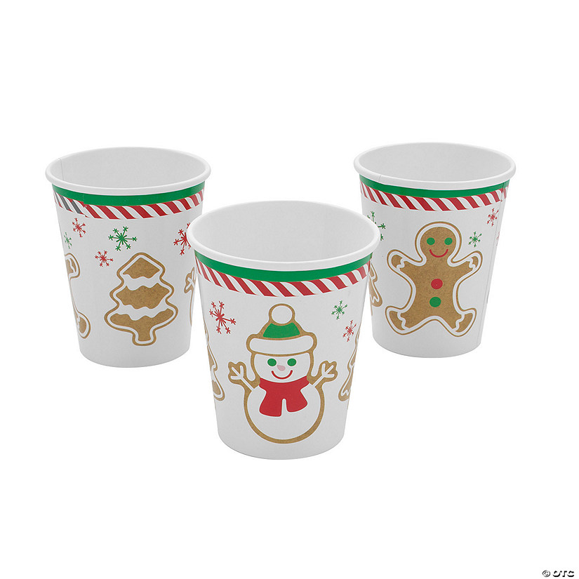 9 oz. Gingerbread Man, Snowman & Christmas Tree Party Disposable Paper Cups - 8 Ct. Image
