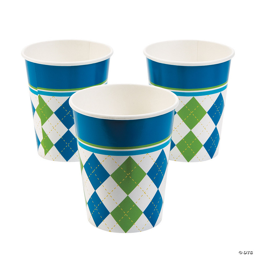 9 oz. Golf Par-Tee Checkered Blue & Green Disposable Paper Cups - 8 Ct. Image