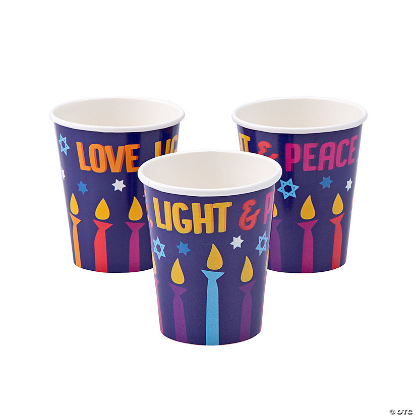 9 oz. Hanukkah Menorah Disposable Paper Cups - 8 Pc. Image