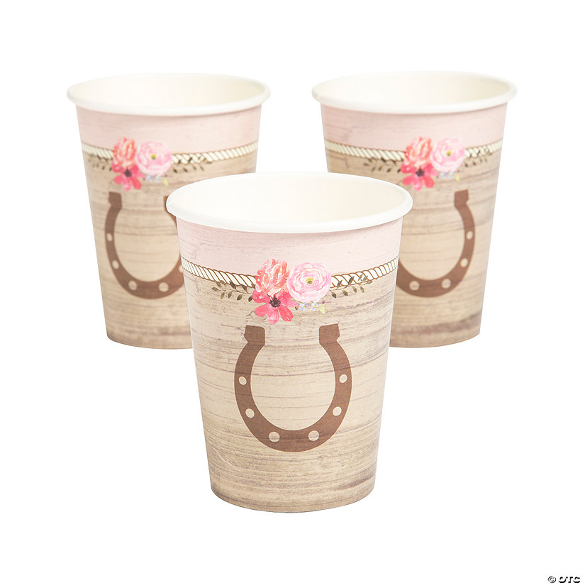 9 oz. Horse Party Flower & Horseshoe Disposable Paper Cups - 8 Ct. Image