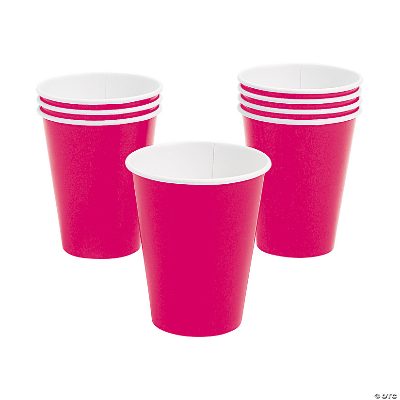 9 oz. Hot Pink Disposable Paper Cups - 24 Ct. Image