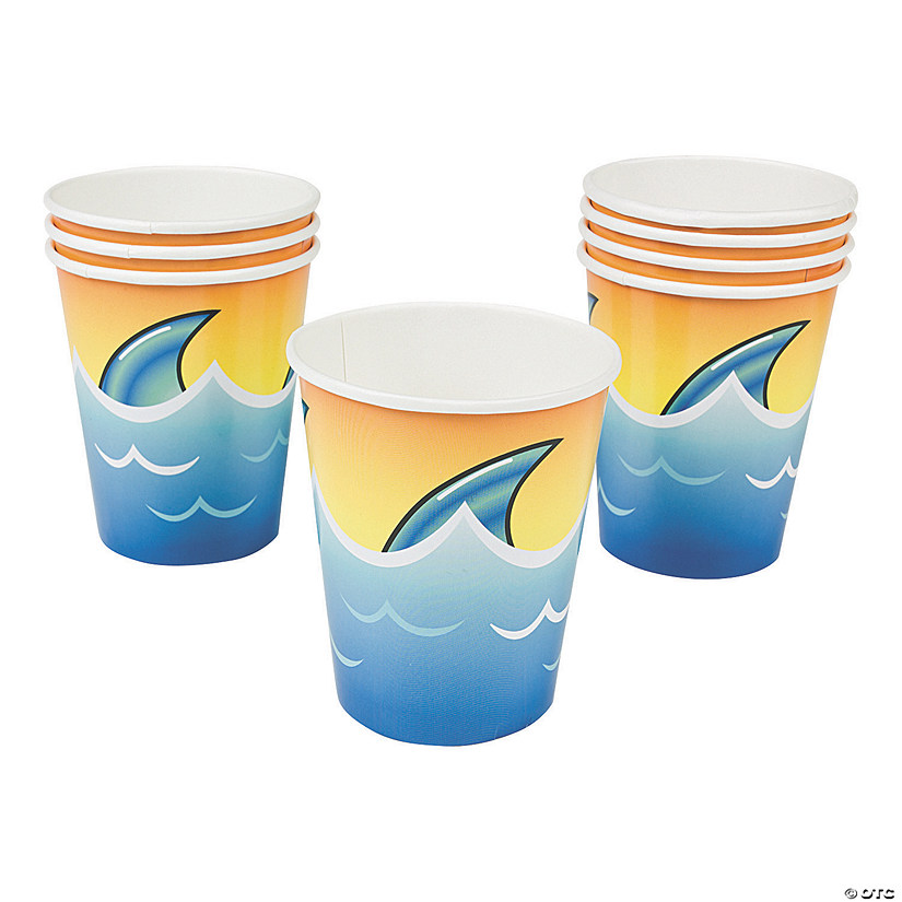 9 oz. Jawsome Shark Dorsal Fin Disposable Paper Cups - 8 Ct. Image