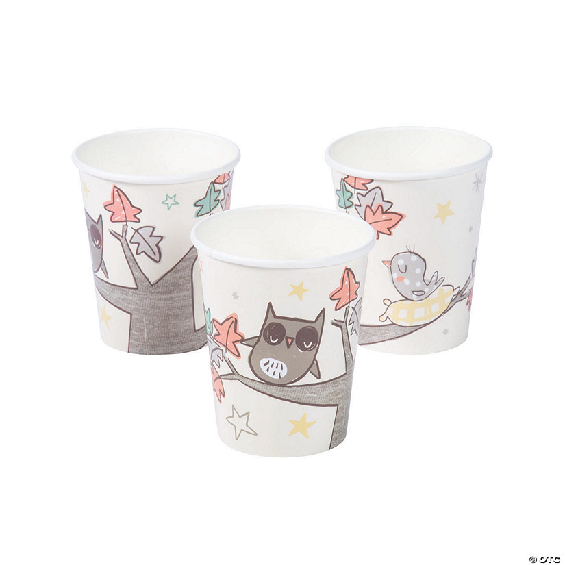9 oz. Little Panda and Friends Owl & Baby Bird Disposable Paper Cups - 8 Ct. Image