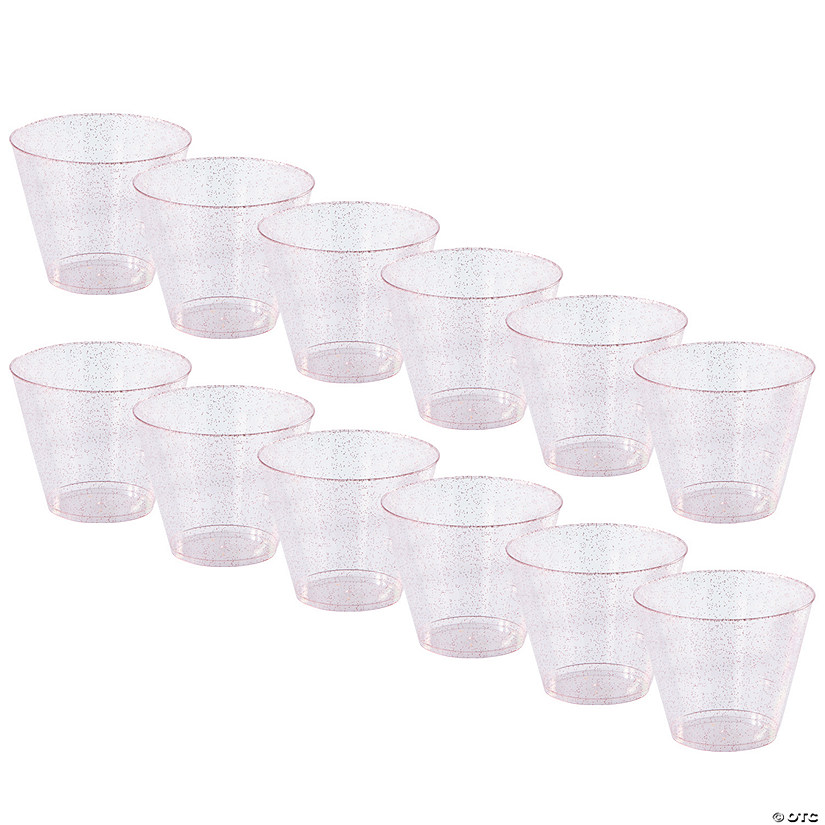 9 oz. Mega Bulk 100 Ct. Small Clear Disposable Plastic Cups with Pink Glitter Image