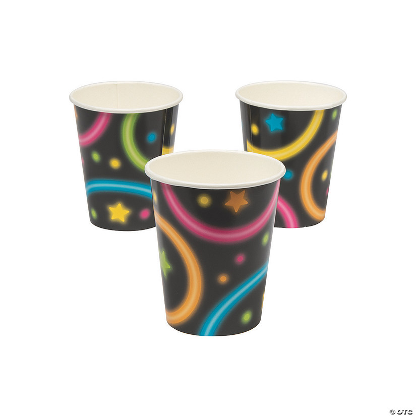 9 oz. Neon Glow Party Circles & Stars Disposable Paper Cups - 8 Ct. Image