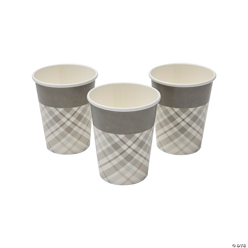 9 oz. Neutral Plaid Disposable Paper Cups - 8 Ct. Image