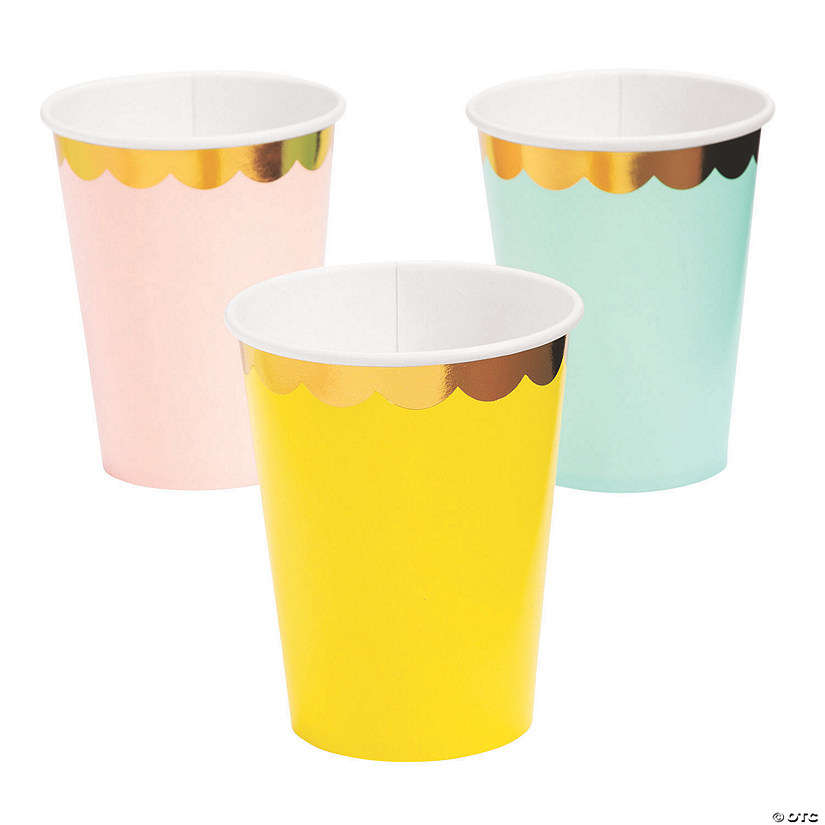 9 oz. Pastel Metallic Gold Rimmed Disposable Paper Cups - 8 Ct. Image