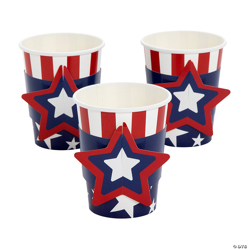 9 oz. Patriotic Star Red, White & Blue Disposable Paper Party Cups with Sleeves - 8 Ct. Image