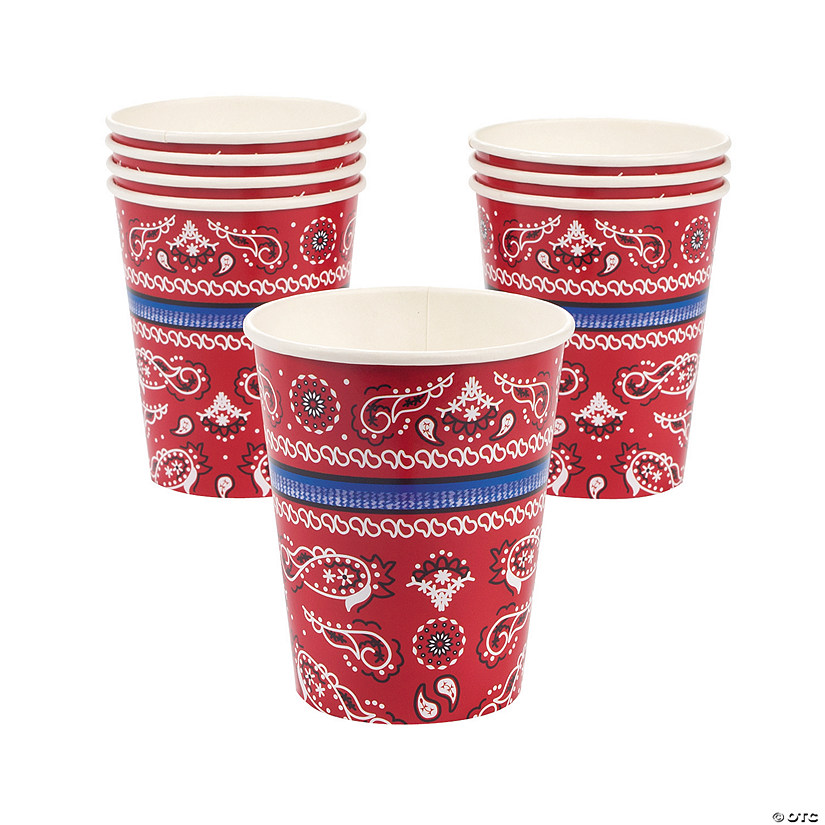 9 oz. Red Bandana Western Party Disposable Paper Cups - 8 Ct. Image
