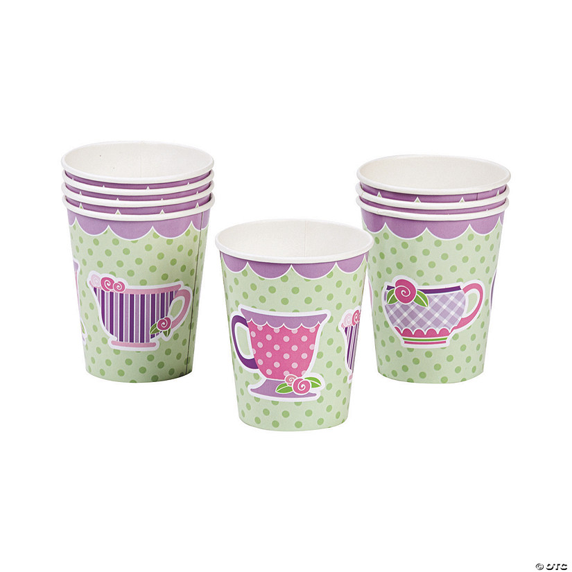 9 oz. Tea Party Purple & Green Polka Dot Disposable Paper Cups - 8 Ct. Image