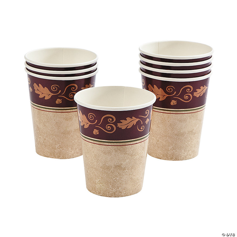 9 oz. Thanksgiving Turkey Fall Leaves Disposable Paper Cups - 8 Ct. Image
