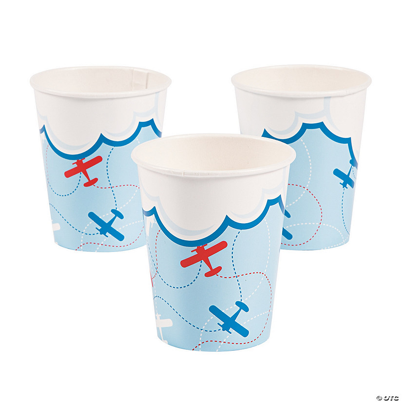9 oz. Up & Away Airplanes & Clouds Disposable Paper Cups - 8 Ct. Image