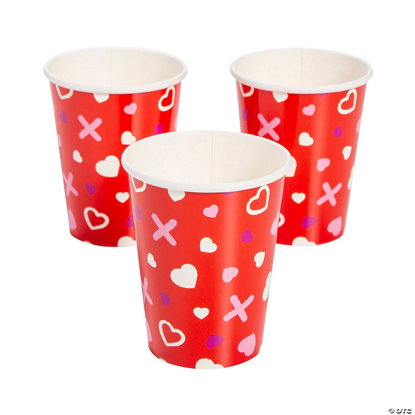 9 oz. Valentine&#8217;s Day XOXO Hearts Disposable Paper Party Cups - 8 Ct. Image
