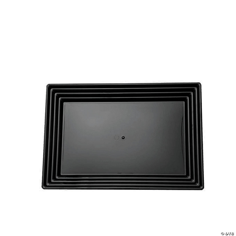 9" x 13" Black Rectangular with Groove Rim Plastic Serving Trays (15 Trays) Image