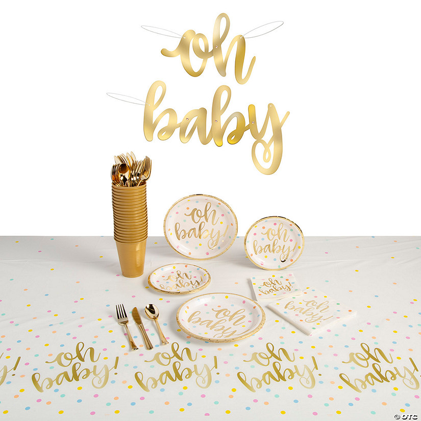 94 Pc. Oh Baby Baby Shower Disposable Tableware Kit for 8 Guests Image