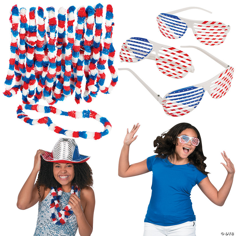 96 Pc. Kids Patriotic Sunglasses & Leis Kit for 48 Image