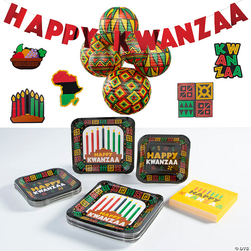 98 Pc. Deluxe Kwanzaa Disposable Party Tableware Kit for 24 Guests Image