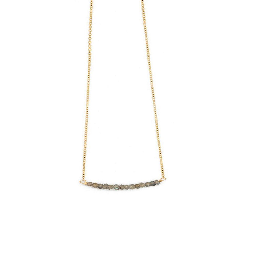 A Blonde and Her Bag Jewelry - Michelle Bar Necklace in Labradorite / 14K Gold Fill Chain Image