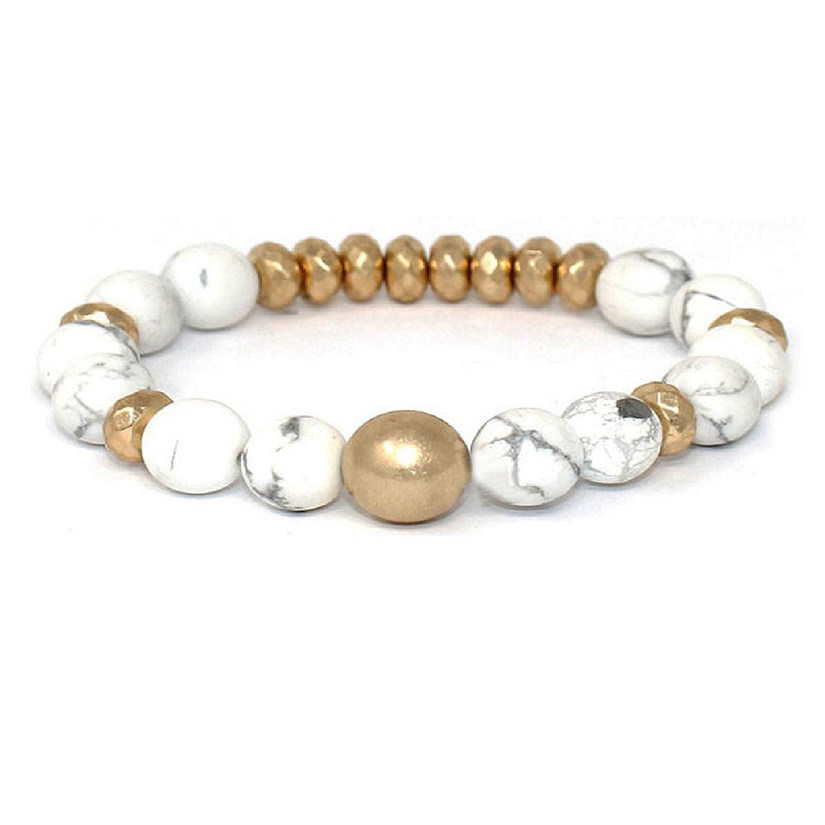 A Blonde and Her Bag - White And Gold Stone Beaded Stretch Bracelet / White And Gold Image