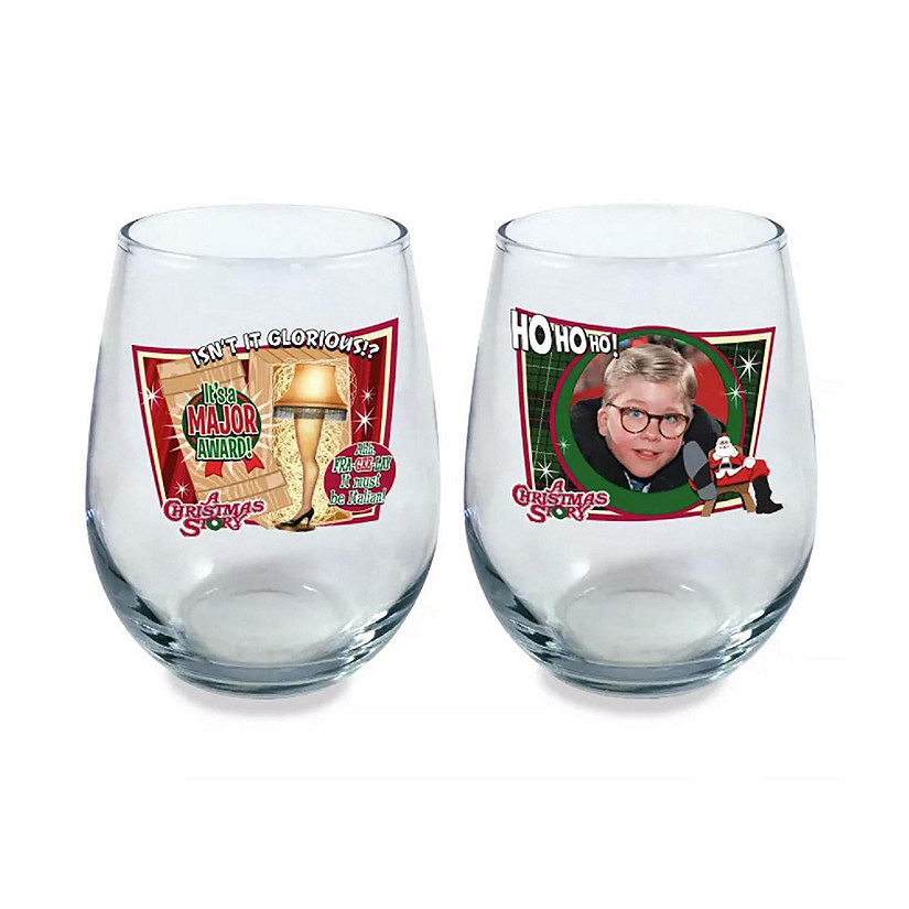 A Christmas Story Iconic Quotes 21oz Stemless Wine Glass Set  2 Glasses Image