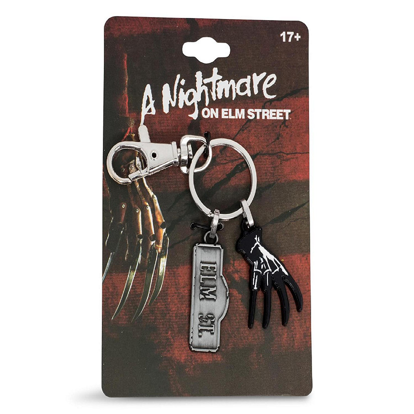 A Nightmare On Elm Street Sign and Freddy Glove Heavy Duty Metal Car Keychain Image